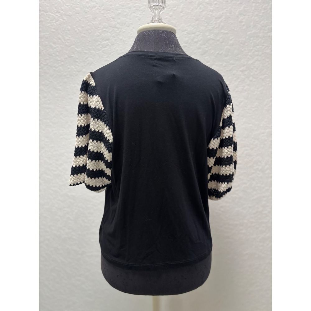 Marfinno Black Crochet Stripe Puff Sleeve Top Viscose Blend Size M - Picture 4 of 7